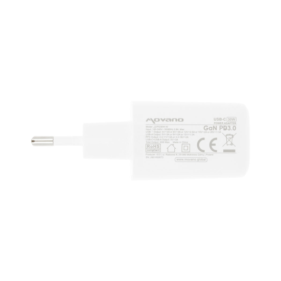 Ładowarka Movano GaN 30W USB-C PD + USB-A (white)