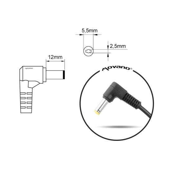 Zasilacz samochodowy Movano 19v 3.42a (5.5x2.5) 65W do Asus Toshiba Lenovo MSI itd