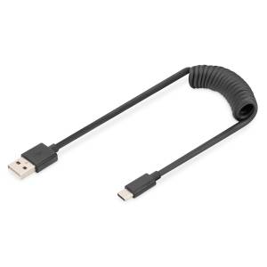 Kabel USB 2.0 A - USB C spiralny Digitus AK-300430-006-S