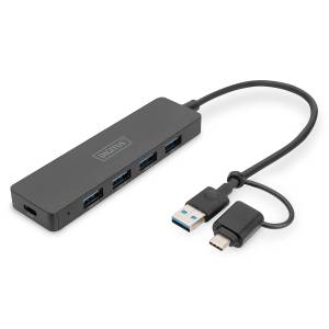 Hub USB 3.0 x4 adapter USB-C kabel 0,2m Digitus DA-70235