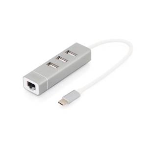 Hub USB2 x3 + karta sieciowa ethernet z USB C Digitus DA-70253