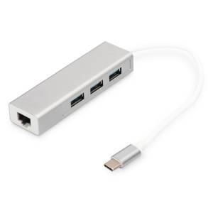 Hub USB-C -> USB 3.0 x3 RJ45 Gigabit Digitus DA-70255