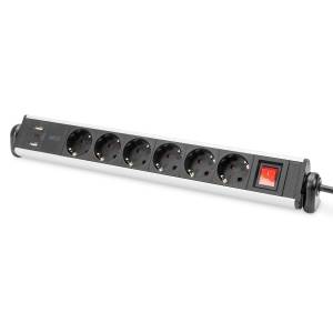Listwa zasilająca 6-gniazd 2x USB A 1x USB C na biurko 1,5m Digitus DA-70624