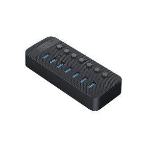Hub USB-A 3.0 x7 z wyłącznikami portów 5Gbps Orico CT2U3-7AB-EU-BK-BP Hub USB-A 3.0 x7 z wyłącznikami portów 5Gbps Orico CT2U3-7AB-EU-BK-BP