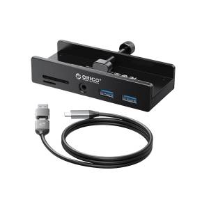 Hub USB-C -> USB-A x2 czytnik SD/microSD minijack biurkowy z uchwytem Orico MH5PMM-10-BK-BP