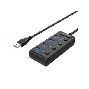 Hub USB 3.1 x 4 aktywny, z wyłącznikami Orico W9PH4-U3-V1-BK-BP