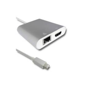 Hub USB-C -> USB 3.0 x1 plus HDMI 4K RJ45 Gigabit PD Qoltec 50409