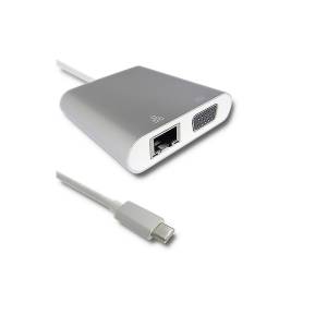 Hub USB-C -> USB 3.0 x1 plus VGA Gigabit PD 92W Qoltec 50410