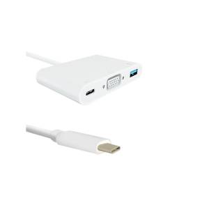 Adapter USB-C -> VGA + USB 3.0 A + USB 3.1 Typ C PD Qoltec 50426