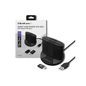 Czytnik USB do kart chipowych Qoltec 50632 + adapter USB-C