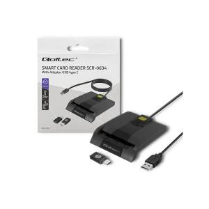 Czytnik do kart chipowych SCR-0634 USB 2.0 + adapter USB-C Qoltec 50634
