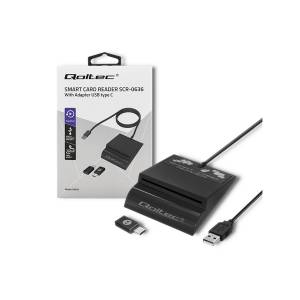 Czytnik USB do kart chipowych Qoltec 50636 + adapter USB-C