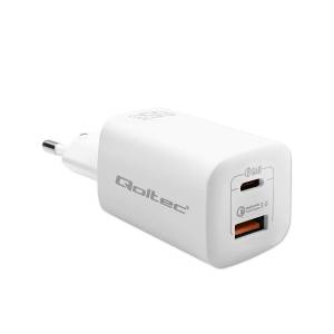 Ładowarka sieciowa GaN USB-C PD USB-A QC 3.0 65W Qoltec 50765 biała