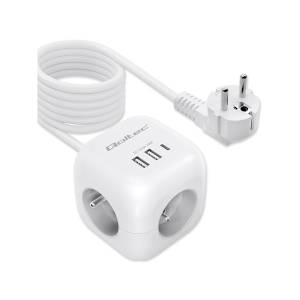 Listwa zasilająca 3-gniazda 2x USB 1x USB-C kostka kabel 2m Qoltec 52547