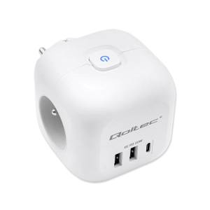 Listwa zasilająca 3-gniazda 2x USB 1x USB-C kostka Qoltec 52548