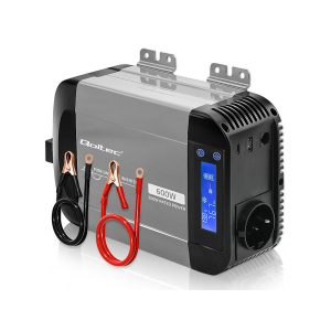 Przetwornica napięcia Pure Sine Wave 300W / 600W 12V na 230V LCD USB USB-C kompatybilna z LiFePO4 GEL AGM czysty sinus Qoltec 52687