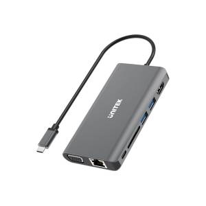 Hub USB-C -> USB 3.1 x2 HDMI RJ45 VGA SD/microSD PD audio Unitek D1019A