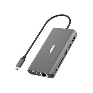 Hub USB-C -> USB x2 HDMI 4K VGA RJ45 PD czytnik SD audio Unitek D1019B