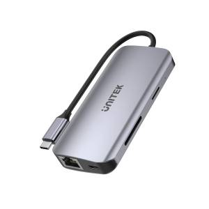 Hub USB-C -> USB 3.2 x2 HDMI x2 RJ45 czytnik SD microSD Unitek D1122A01