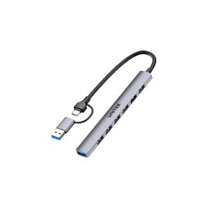 Hub USB-C -> USB-A x7 z adapterem USB-A/C Unitek H1209AGY01