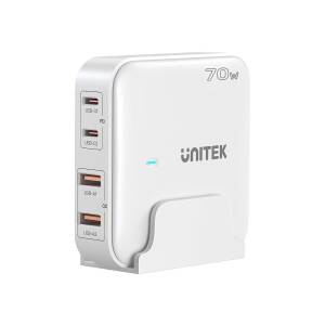 Ładowarka sieciowa GaN USB-A x2, USB-C x2 PD 70W Unitek P1228AWH01-EU biała