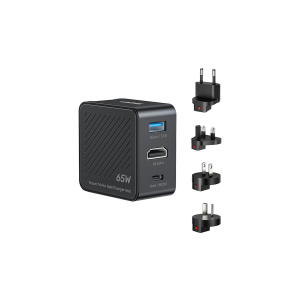 Ładowarka sieciowa GaN podróżna z hubem 65W USB-A USB-C HDMI 4K@60Hz Unitek P1242ABK01