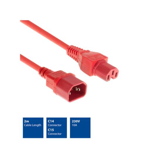 Kabel zasilania C14 - C15 2,0m AK5308 czerwony