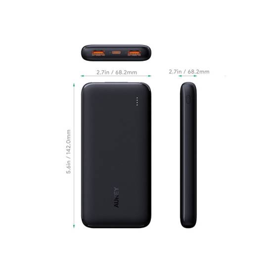 Powerbank 10000mAh USB-C 2xUSB-A 12W Aukey PB-N73-BK