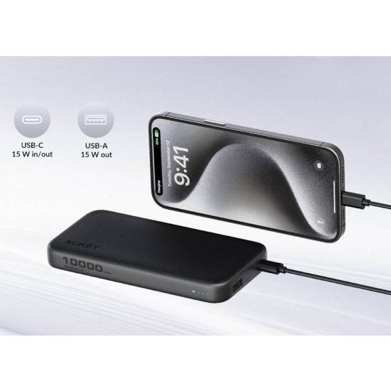 Powerbank 10000mAh USBC 15W USBA Aukey PB-Y46