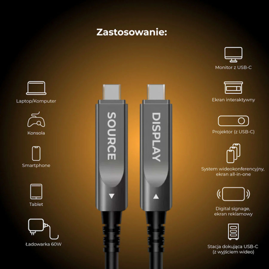 Kabel optyczny USB-C AOC 4K 60Hz 10Gbps 60W 5,0m Claroc CLAROC-USBC-5M