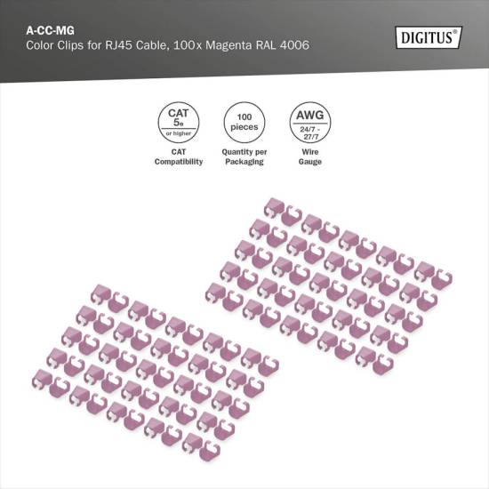 Klips do wtyku RJ45 100szt purpurowy Digitus A-CC-MG