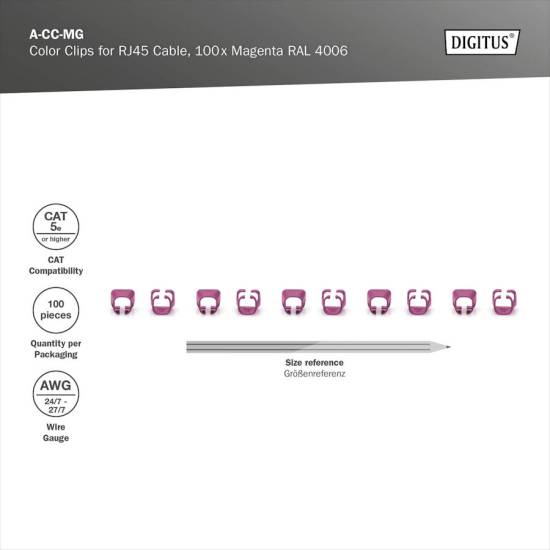 Klips do wtyku RJ45 100szt purpurowy Digitus A-CC-MG