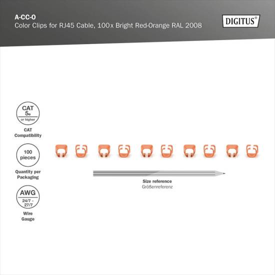 Klips do wtyku RJ45 100szt pomarańczowy Digitus A-CC-O