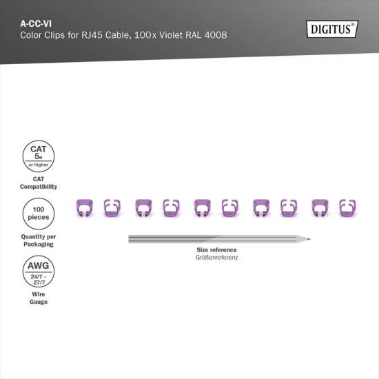 Klips do wtyku RJ45 100szt fioletowy Digitus A-CC-VI