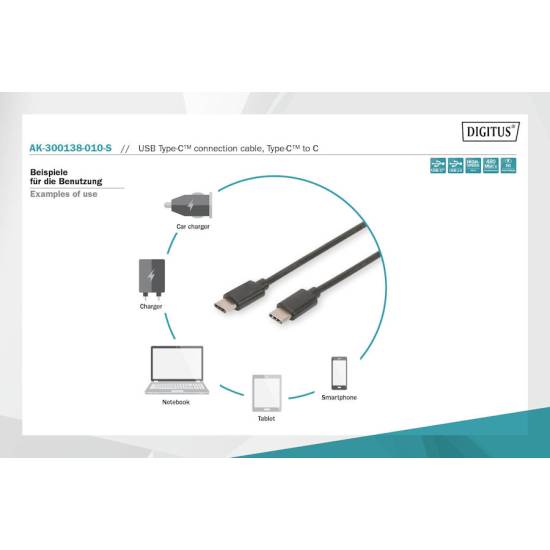 Kabel USB 2.0 C - USB C 1,0m Digitus AK-300138-010-S
