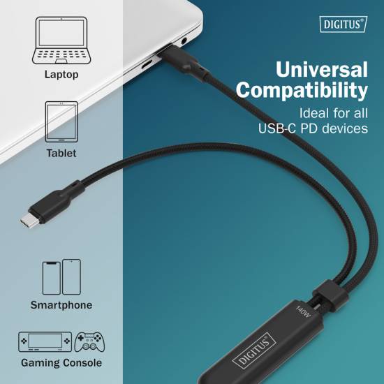 Kabel USB C 2w1 140W ładujacy 1,8m Digitus AK-300170-018-S