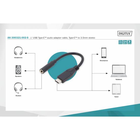 Adapter USB-C -> mini jack Digitus AK-300321-002-S