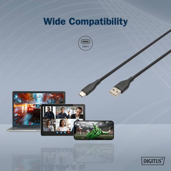 Kabel USB 2.0 USBA - USB-C 60W czarny 1,0m silikonowy Digitus AK-300340-010-S
