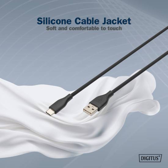 Kabel USB 2.0 USBA - USB-C 60W czarny 1,0m silikonowy Digitus AK-300340-010-S