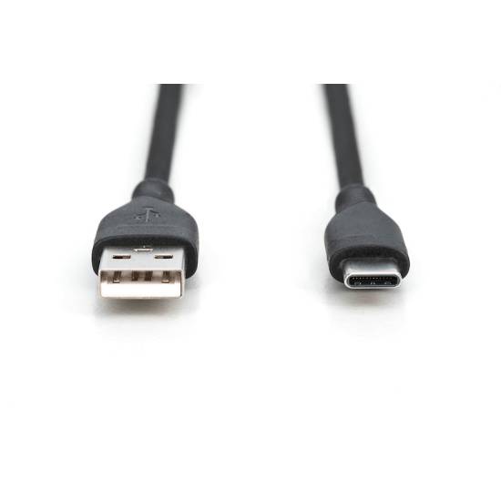 Kabel USB 2.0 USBA - USB-C 60W czarny 1,0m silikonowy Digitus AK-300340-010-S