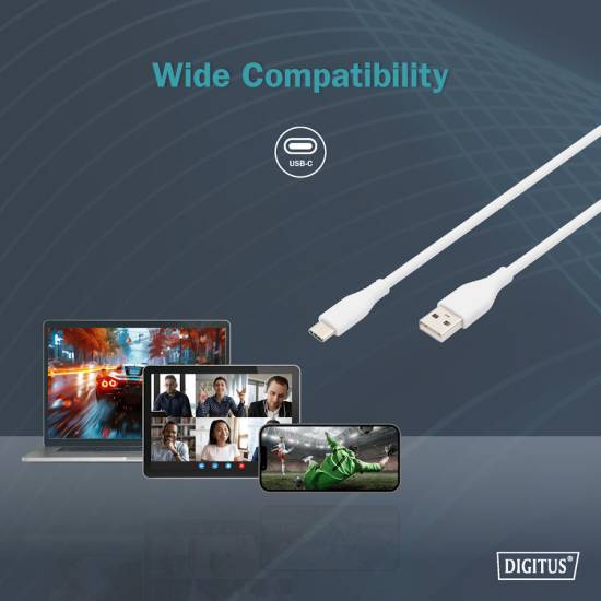 Kabel USB 2.0 USBA - USB-C 60W biały 2,0m silikonowy Digitus AK-300340-020-W