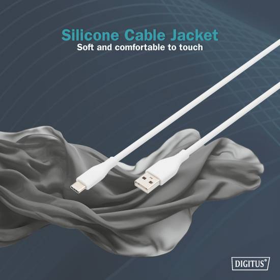 Kabel USB 2.0 USBA - USB-C 60W biały 2,0m silikonowy Digitus AK-300340-020-W