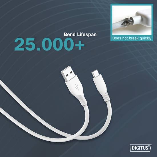 Kabel USB 2.0 USBA - USB-C 60W biały 2,0m silikonowy Digitus AK-300340-020-W