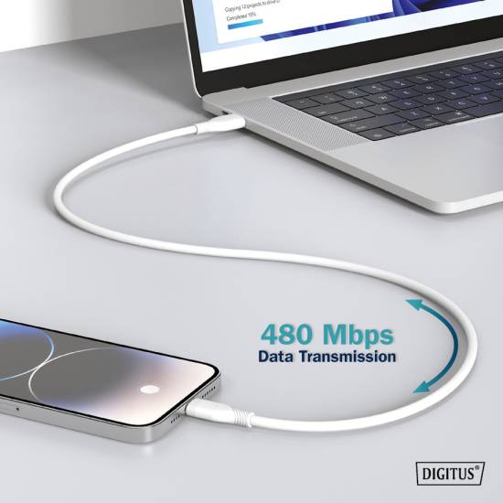 Kabel USB 2.0 USBA - USB-C 60W biały 2,0m silikonowy Digitus AK-300340-020-W