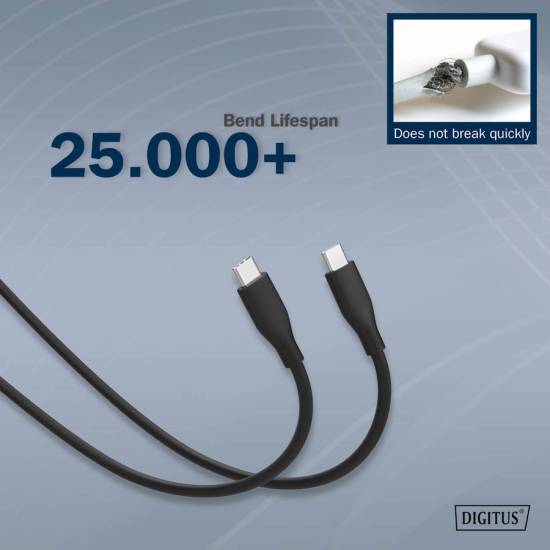 Kabel USB 2.0 USB-C - USB-C 60W czarny 1,0m silikonowy Digitus AK-300341-010-S