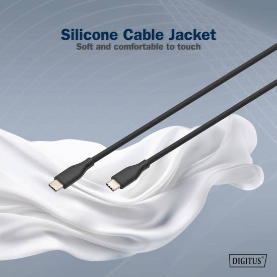 Kabel USB 2.0 USB-C - USB-C 60W czarny 1,0m silikonowy Digitus AK-300341-010-S