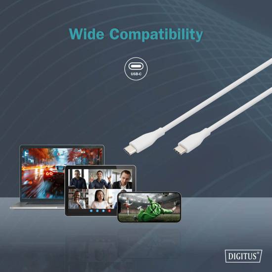 Kabel USB 2.0 USB-C - USB-C 60W biały 0,5m silikonowy Digitus AK-300341-005-W