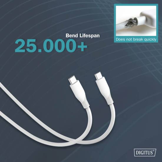 Kabel USB 2.0 USB-C - USB-C 60W biały 0,5m silikonowy Digitus AK-300341-005-W
