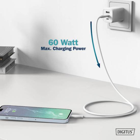 Kabel USB 2.0 USB-C - USB-C 60W biały 0,5m silikonowy Digitus AK-300341-005-W