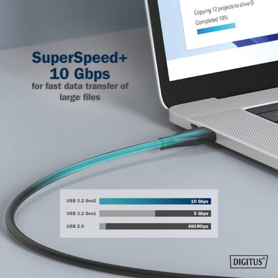 Kabel USB 3.2 Gen2 USB-C - USB-C 100W 10Gbs czarny 0,5m silikonowy Digitus AK-300342-005-S